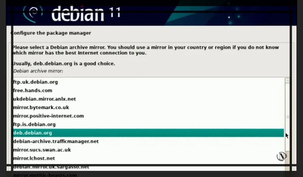 Выбираем зеркало deb.debian.org.