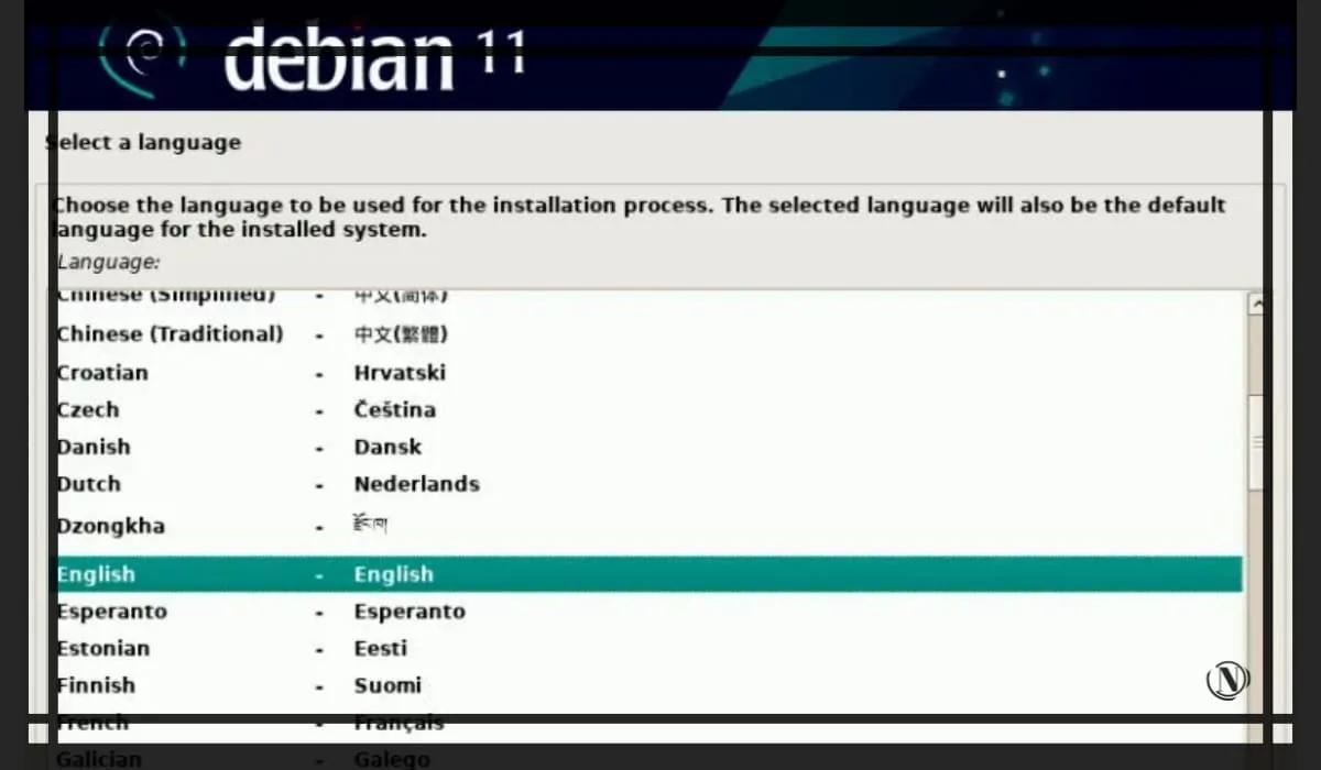 debian-11 - Параметр выбора языка.