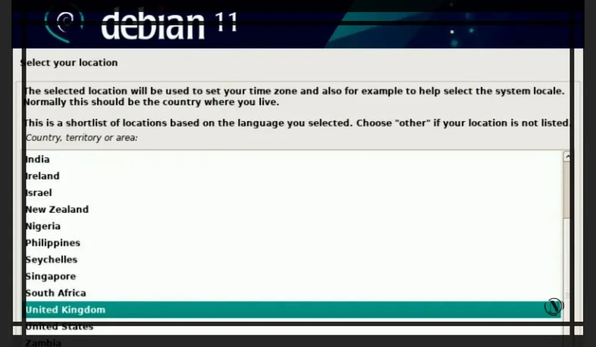 debian 11 Местоположение установки.